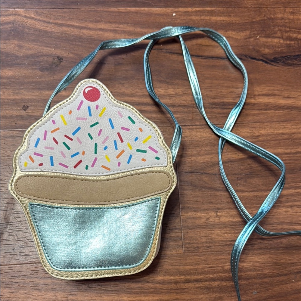 Cupcake Crossbody Bag Blue and  tan sprinkles small purse